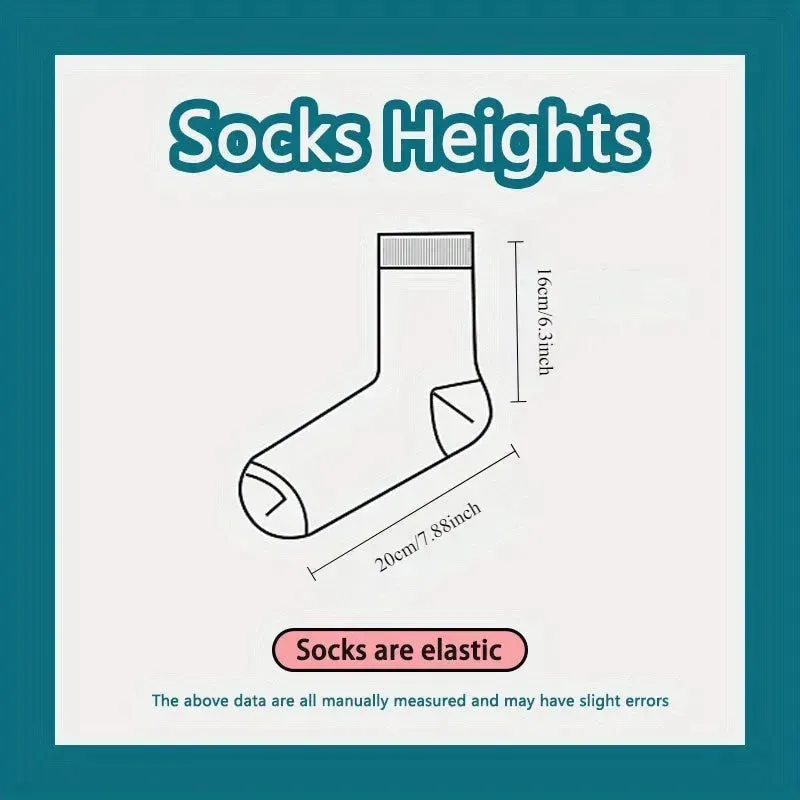 5 Pairs High Quality Fashion Vintage Double Striped Women's Vintage Style Thick Warm Winter Mid-Tube Crew Socks