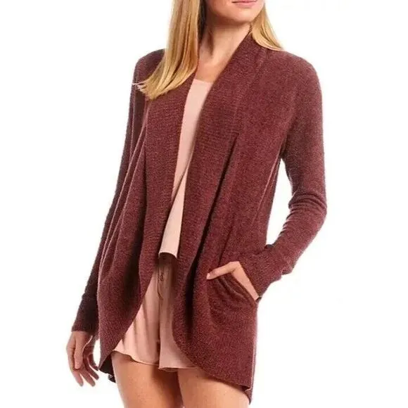 Barefoot Dreams CozyChic Lite Circle Cardi 423 Large Cardigan Burgundy Sweater