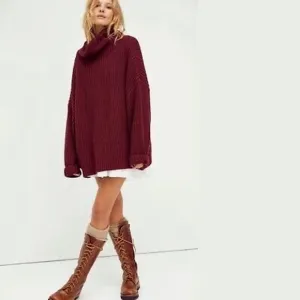Free People Swim Too Deep Turtleneck Sweater Size S oversized