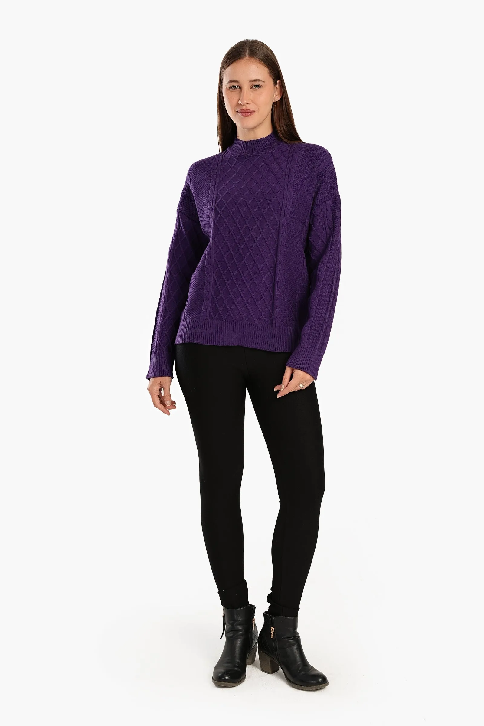 High Ribbed Neck Pullover - Purple