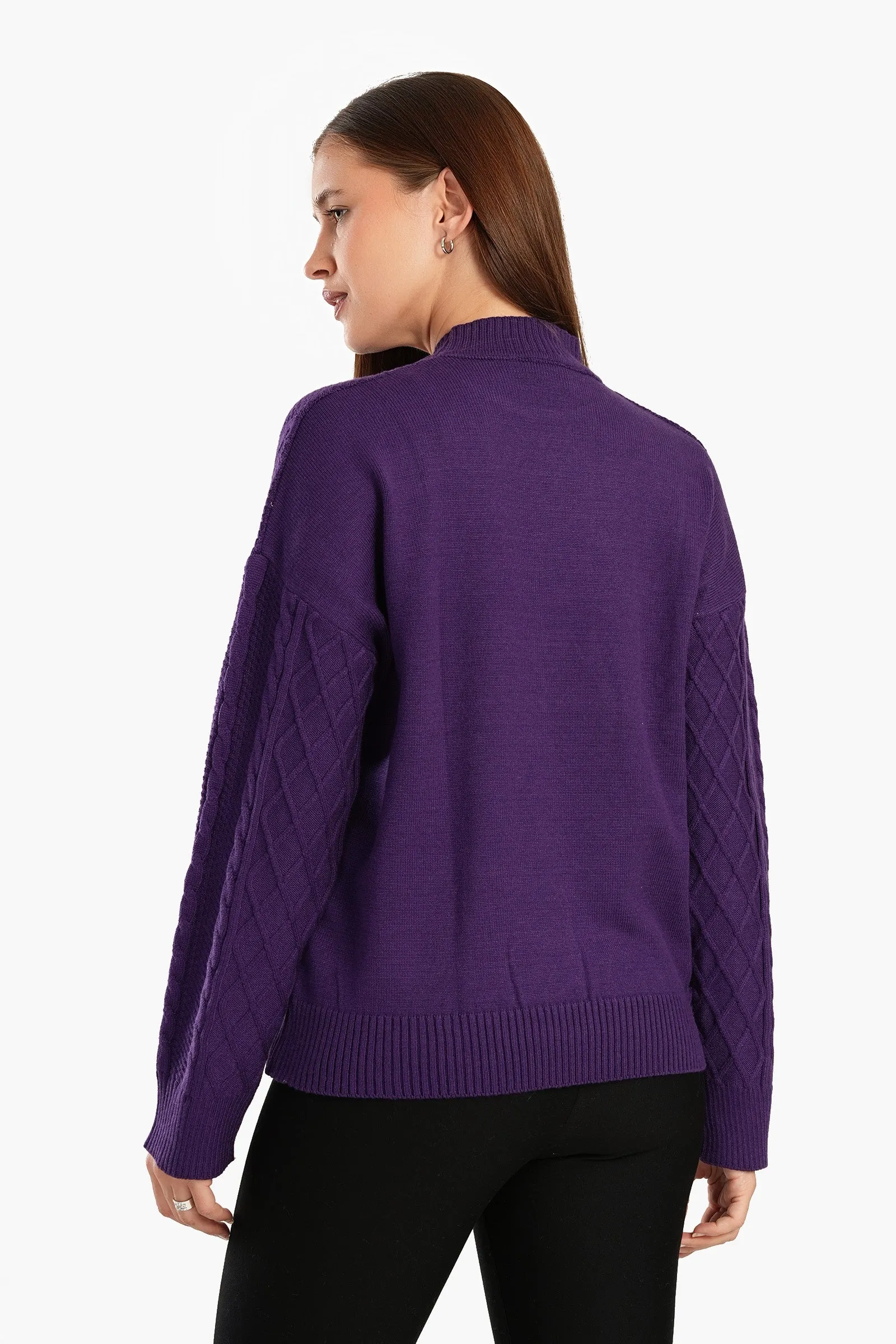 High Ribbed Neck Pullover - Purple