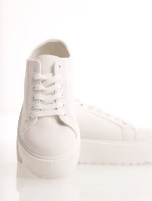 Ladies Platform Basic Hiker Sneaker - White
