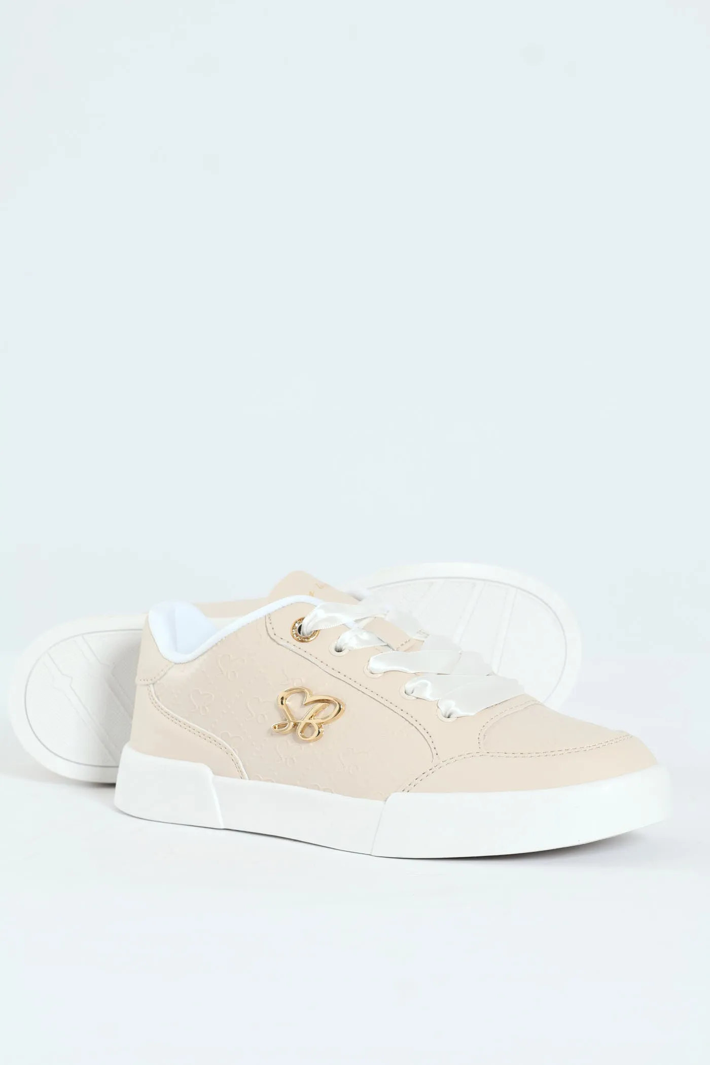 Logo Platform Embossed Lace Up Sneaker - Stone