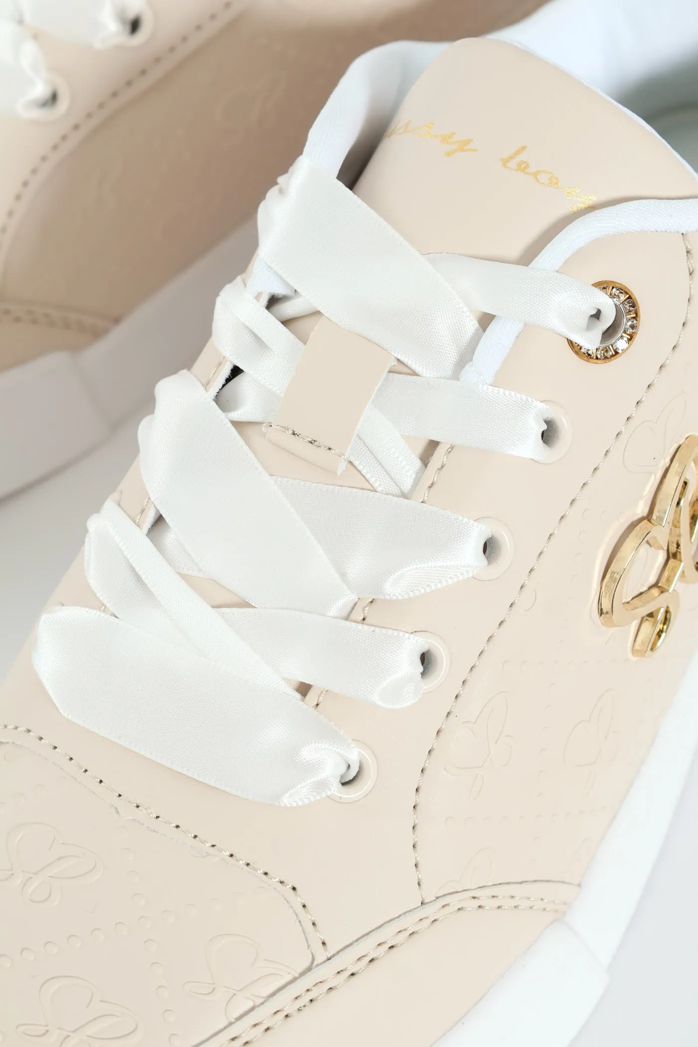 Logo Platform Embossed Lace Up Sneaker - Stone