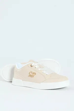 Logo Platform Embossed Lace Up Sneaker - Stone