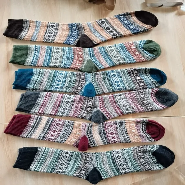 Loritta 6 Pairs Mens Wool Socks Winter Warm Thick Socks Knit Causal Crew Socks for Men