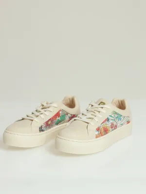 Lucie 5 Floral Crackle Lace Up Platform Sneaker - Beige