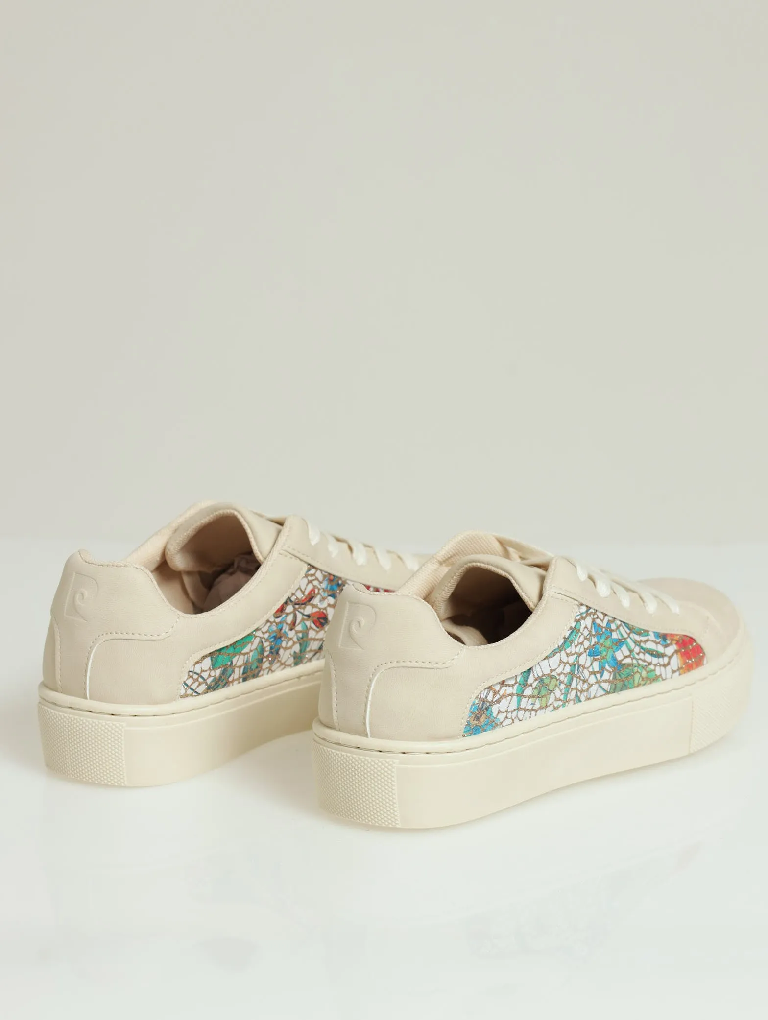 Lucie 5 Floral Crackle Lace Up Platform Sneaker - Beige