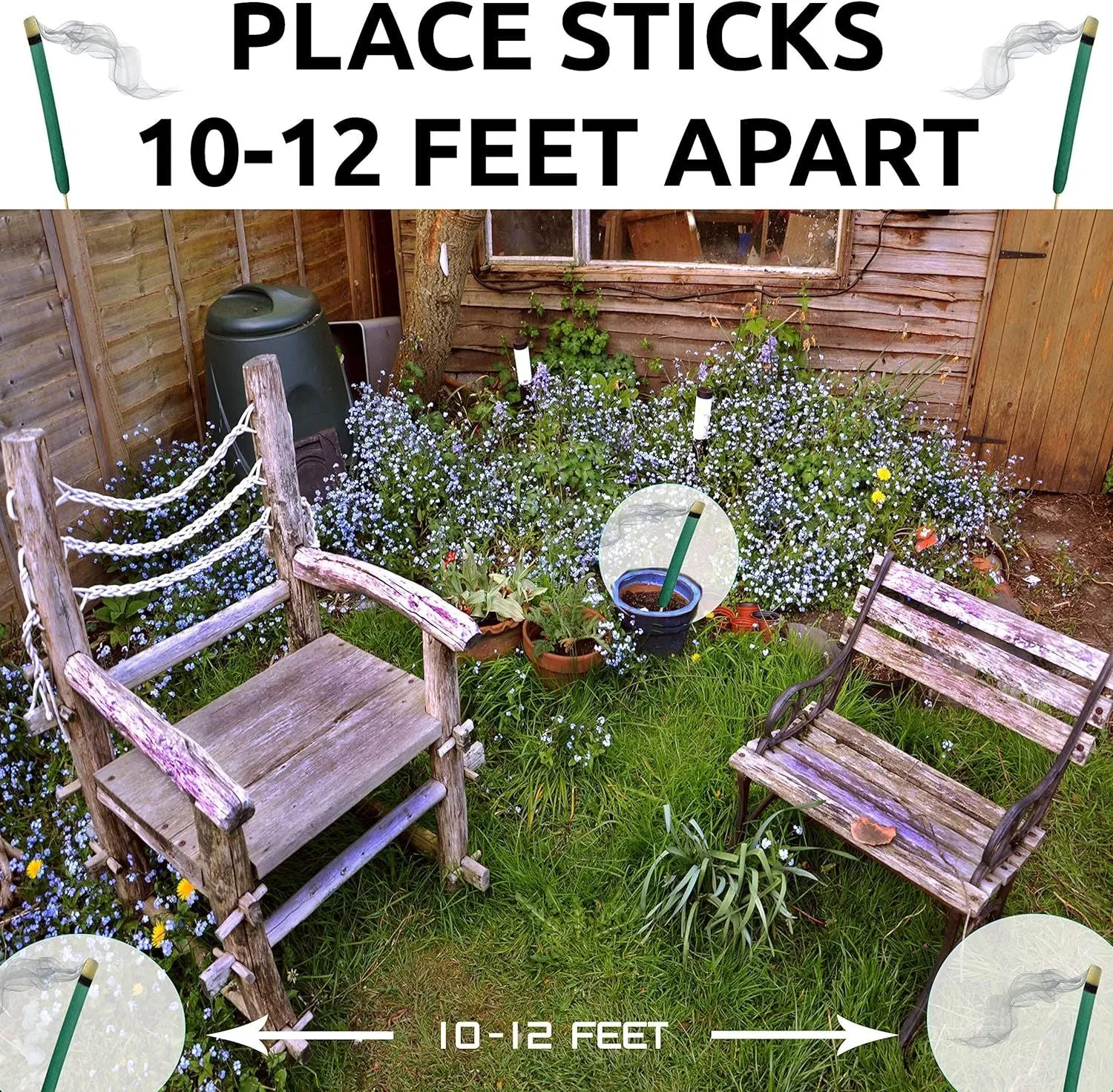 Mosquito Repellent Sticks Extra-Thick - Outdoor Use Reaches Up to 10-12 feet - Each Stick Burns for Hours