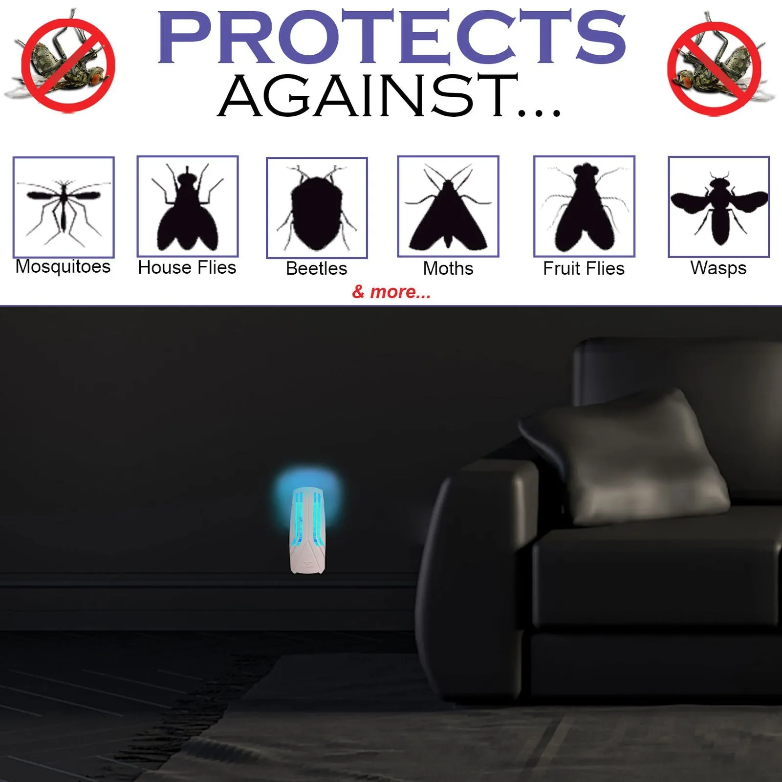 Plug in Flying Insect Trap with UV Light Lure - Perfect for Mosquito, Gnats, Moths, Flies & Fleas