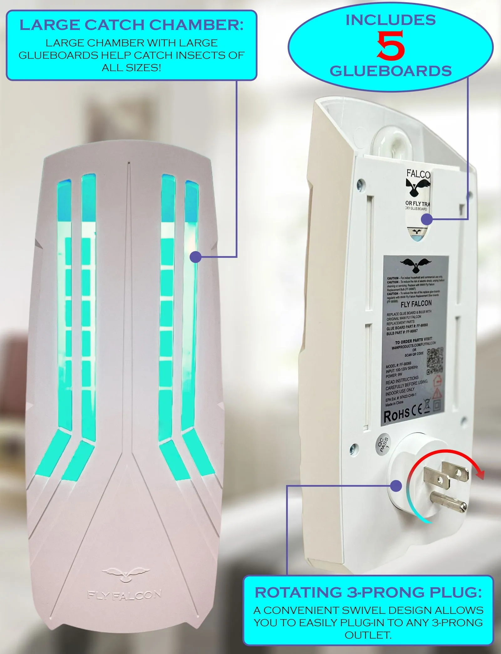Plug in Flying Insect Trap with UV Light Lure - Perfect for Mosquito, Gnats, Moths, Flies & Fleas