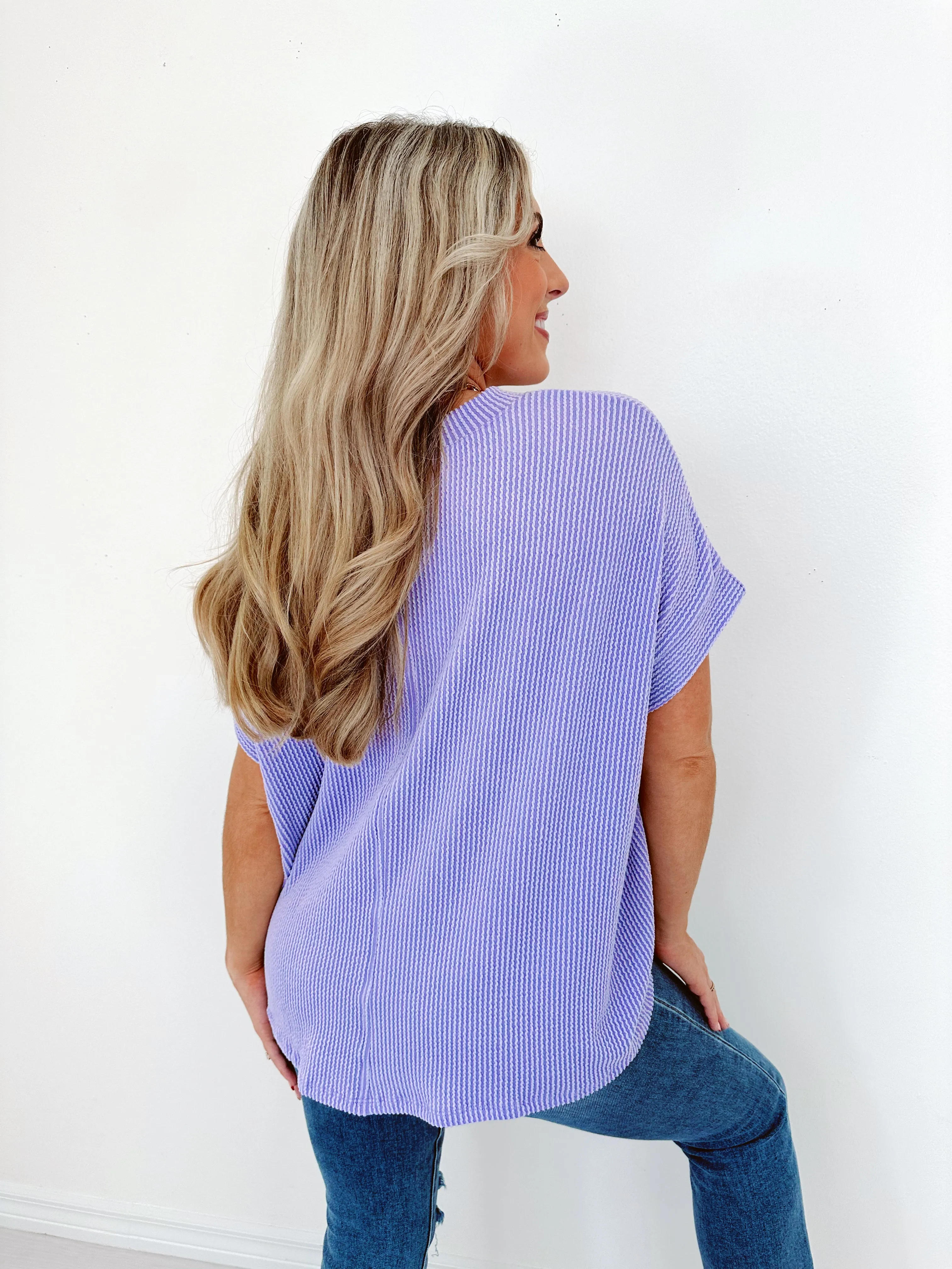 Raven Ribbed Oversized Top - Lavender