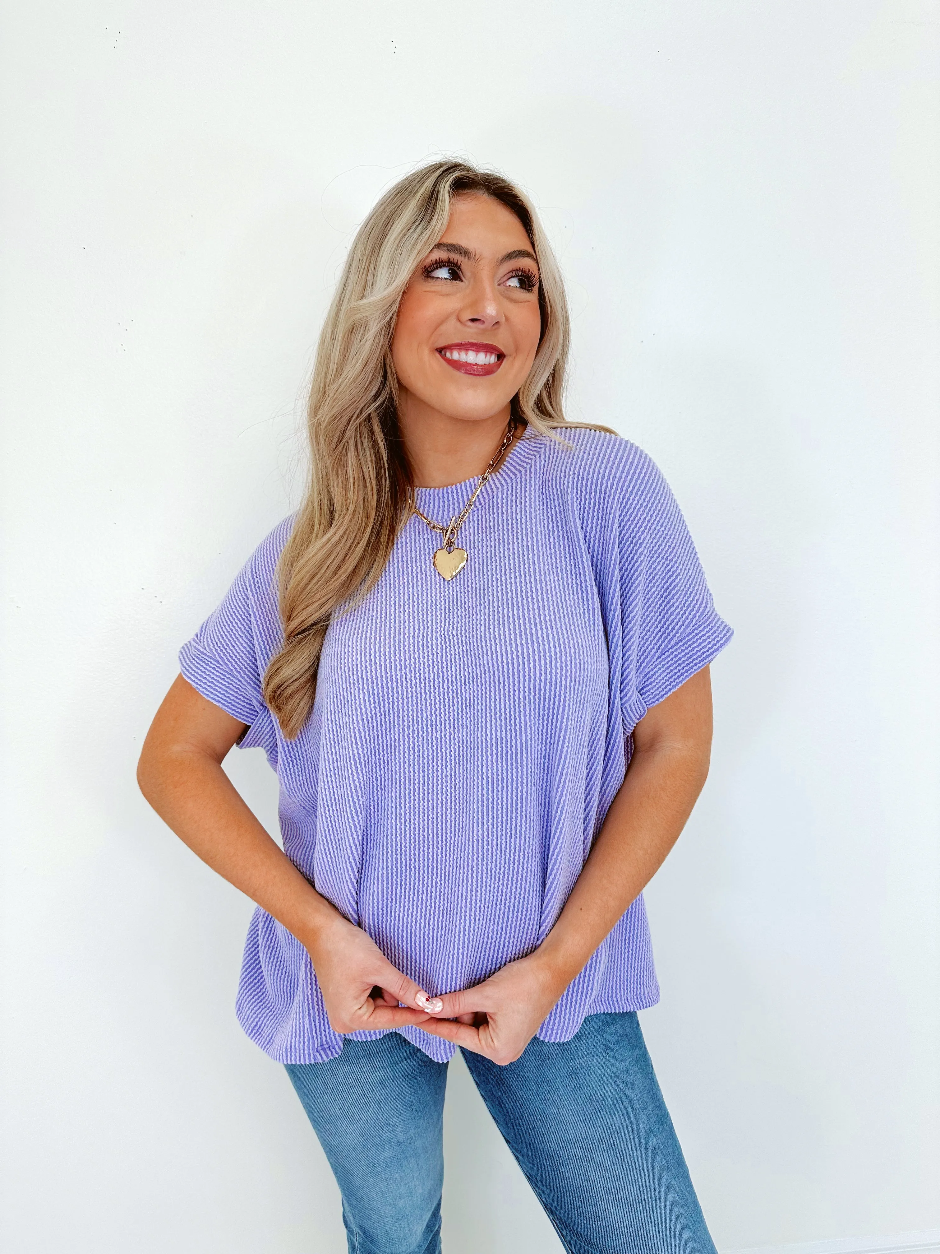Raven Ribbed Oversized Top - Lavender