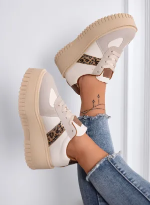 SHELBY - Sneakers Platform Beige con Inserti Animalier Leopardati