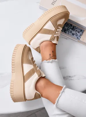 SHELBY - Sneakers Platform Beige con Inserti fango a contrasto