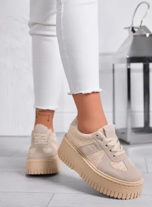 SHELBY - Sneakers Platform Beige con Inserti in tessuto