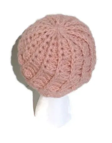 The pink crochet hat, pink alpaca yarn, beanie with bill, newsboy hat, woman size, cold weather, Andrea designs handmade hats,